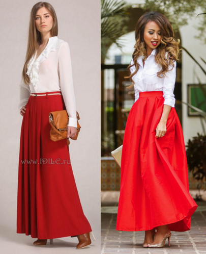 Белая блузка и красная юбка