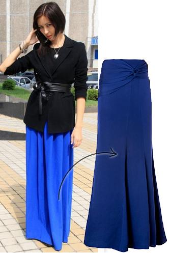 Черная блузка и синяя юбка