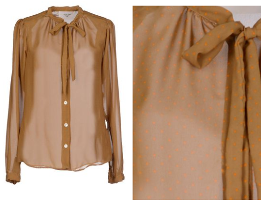 коричневая блузка в горошек