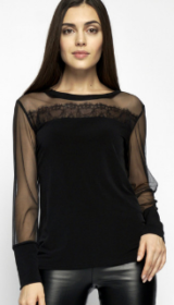 Блузка с прозрачными рукавами черная