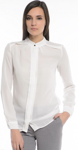 Белая блузка из шифона с длинным рукавом фото