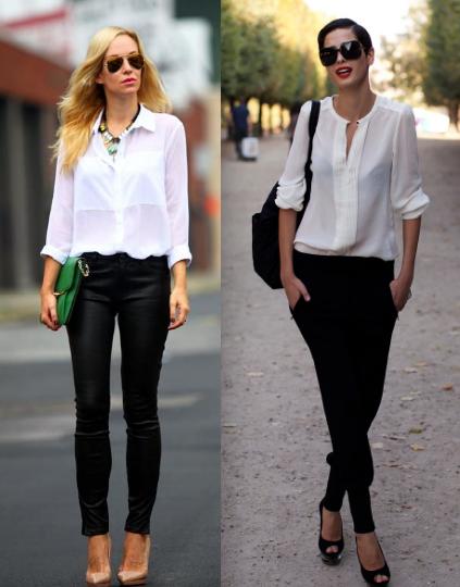 Черные брюки белая блузка